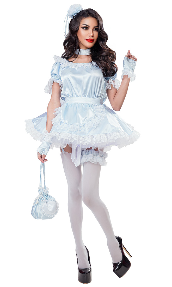 Blue Satin French Maid